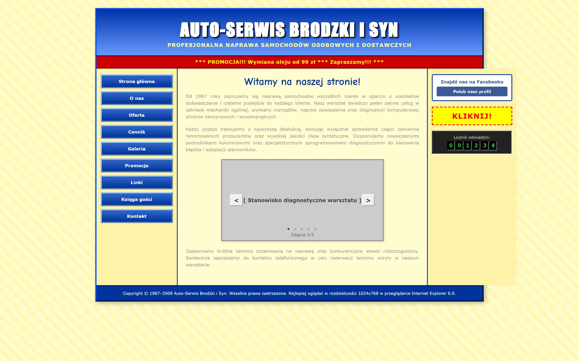 Stara wersja strony serwisu samochodowego przed modernizacją (chaotyczny układ)